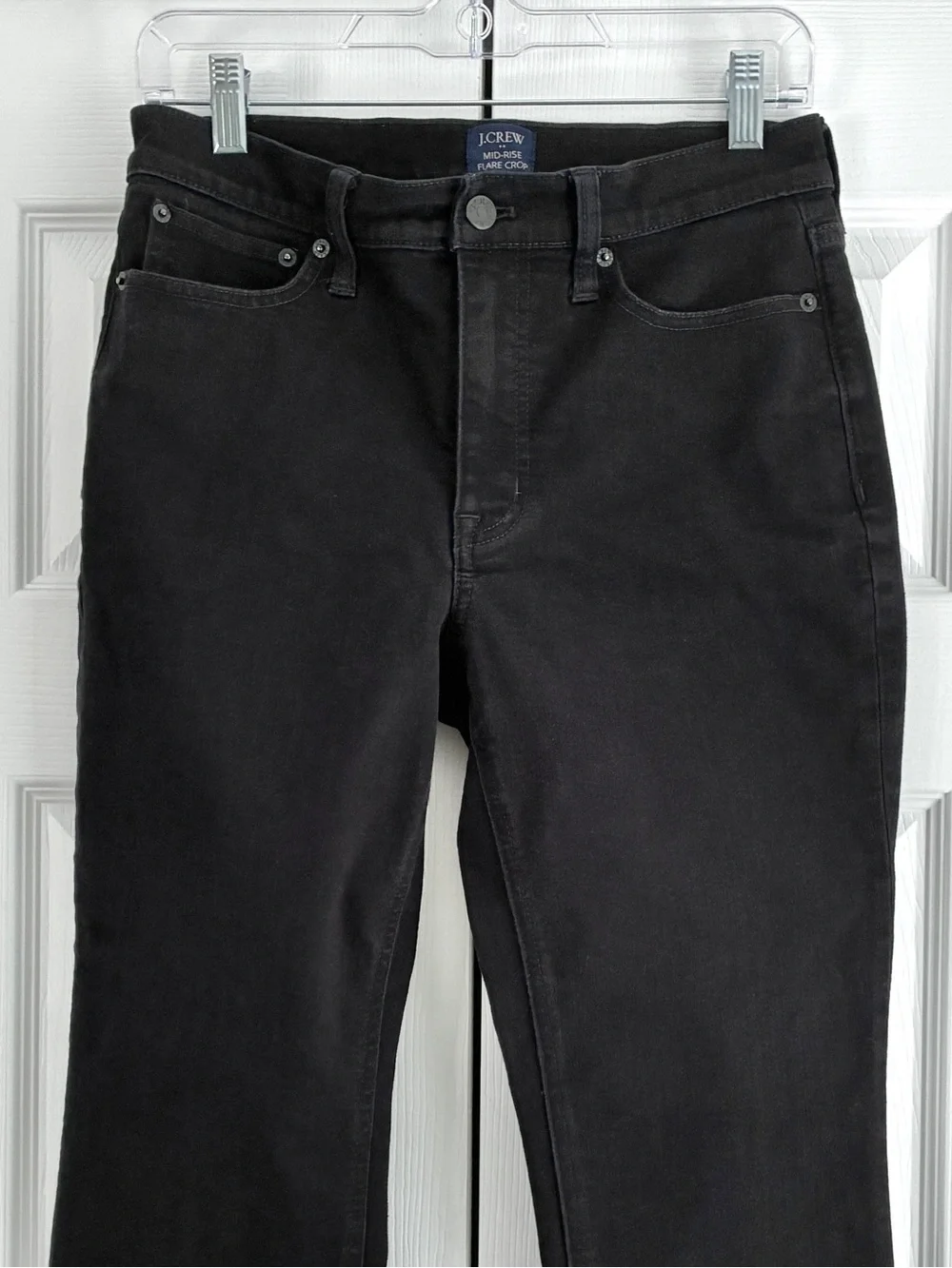 J.Crew Mid-Rise Flare Crop Jeans Womens 28 Black Stretch Denim Cropped Preppy
